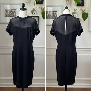 Bebe LBD Black Dress Illusion Neck Short Sleeve Dress 12